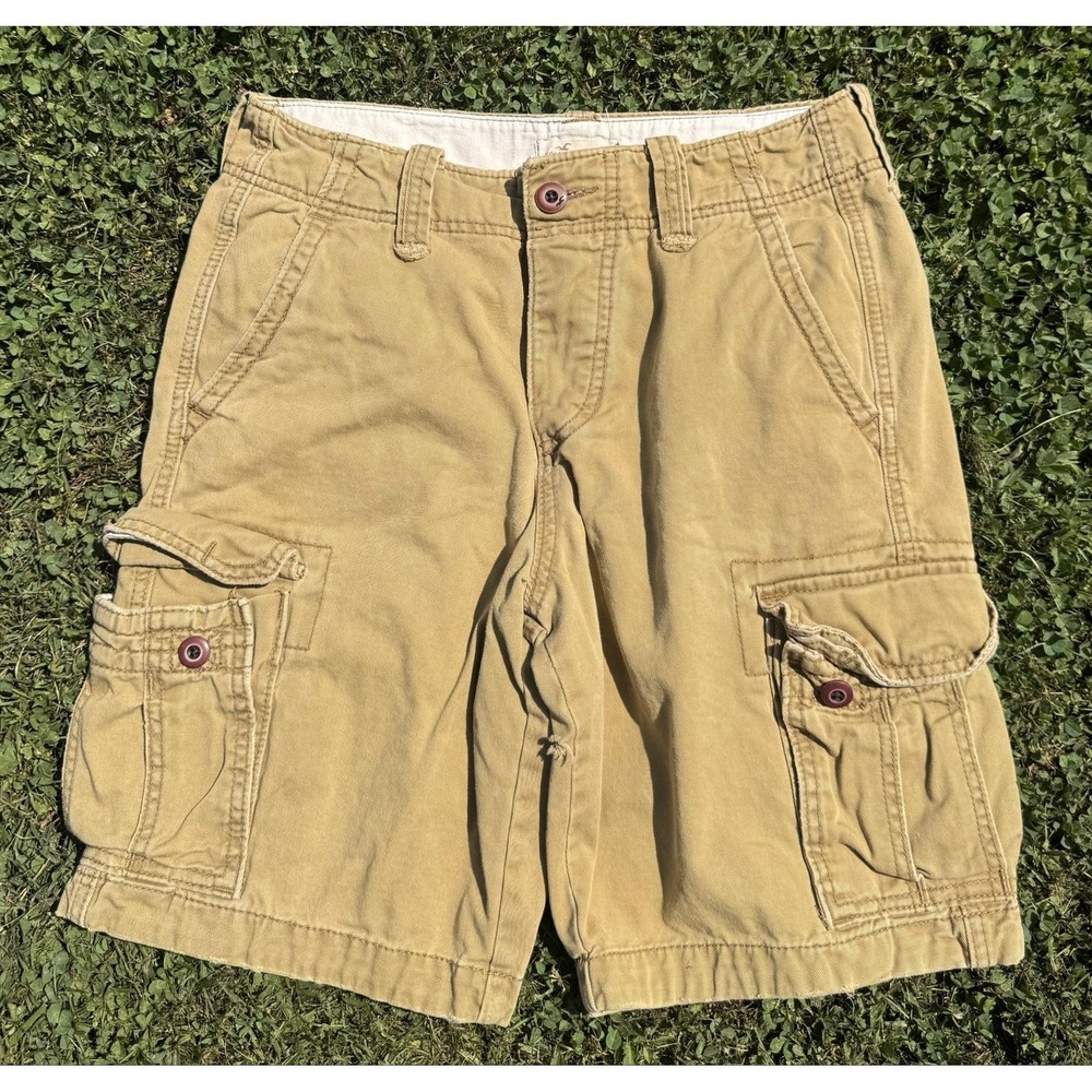 Hollister Cargo Shorts Mens 28 Beige Cotton Canvas Utility Pockets Casual Summer